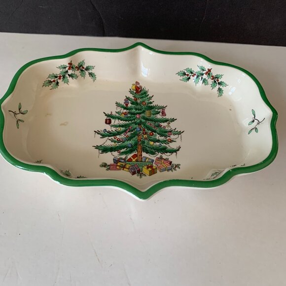 SPODE CHRISTMAS TREE OGEE CANDY DISH  MADE IN ENGLAND - Picture 1 of 7